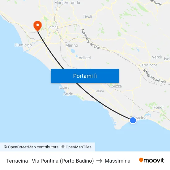 Terracina | Via Pontina (Porto Badino) to Massimina map