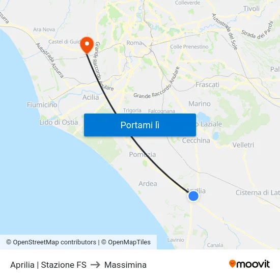 Aprilia | Stazione FS to Massimina map