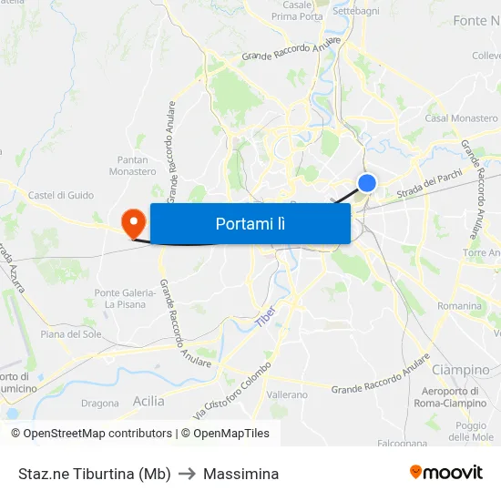 Staz.ne Tiburtina (Mb) to Massimina map