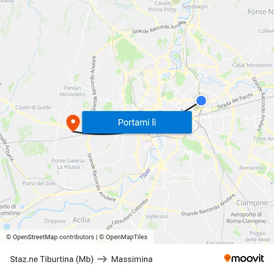 Staz.ne Tiburtina (Mb) to Massimina map