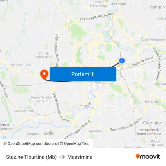 Staz.ne Tiburtina (Mb) to Massimina map