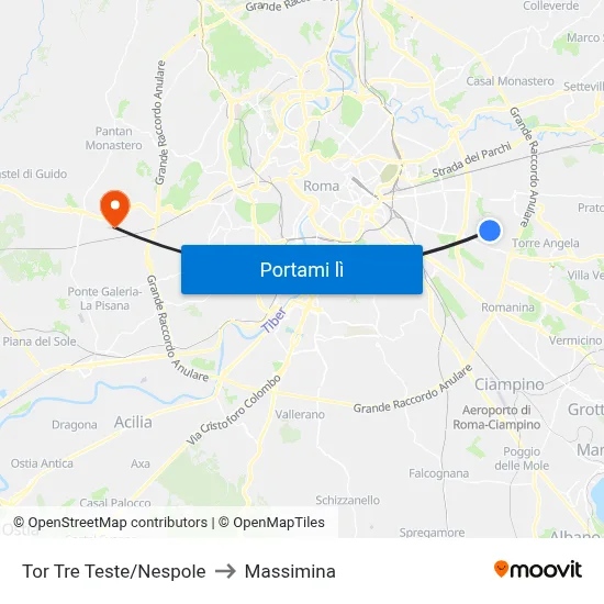 Tor Tre Teste/Nespole to Massimina map