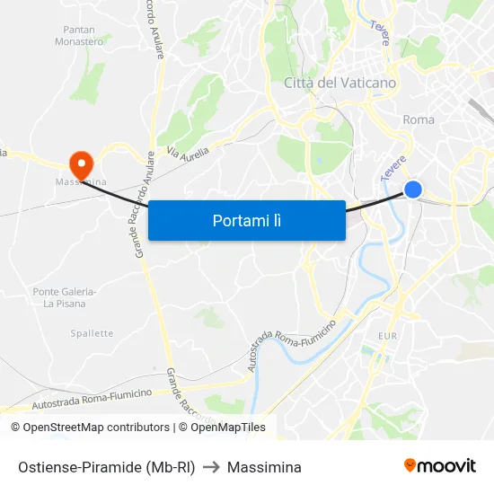 Ostiense-Piramide (Mb-Rl) to Massimina map