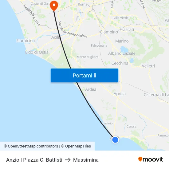 Anzio | Piazza C. Battisti to Massimina map