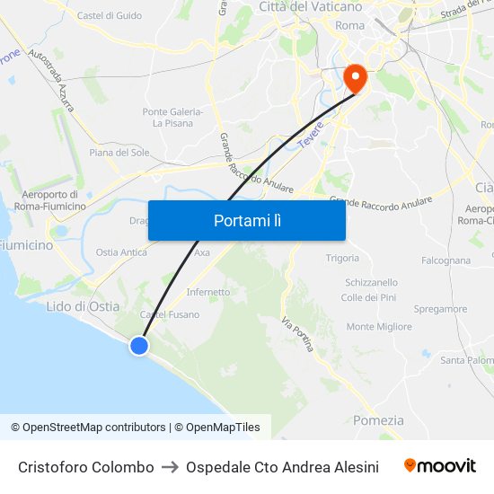 Cristoforo Colombo to Ospedale Cto Andrea Alesini map
