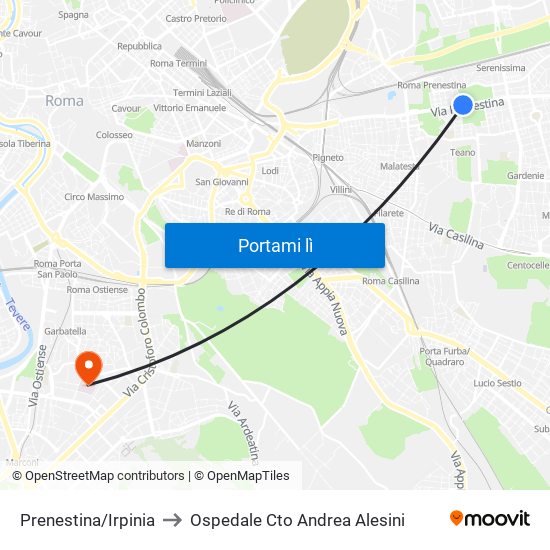 Prenestina/Irpinia to Ospedale Cto Andrea Alesini map