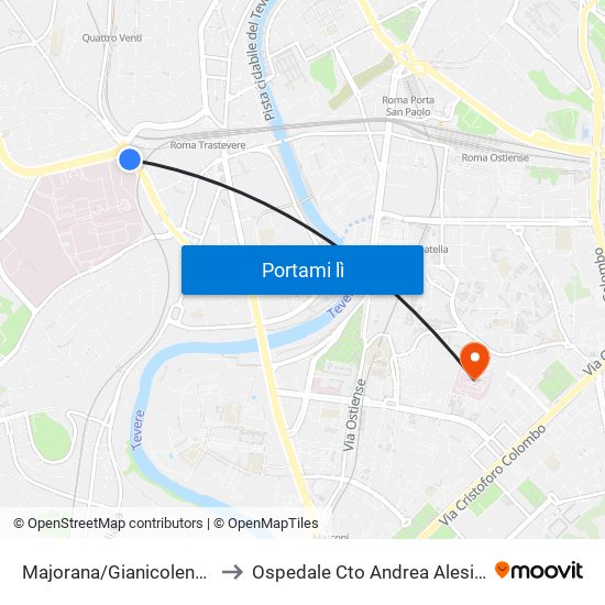 Majorana/Gianicolense to Ospedale Cto Andrea Alesini map