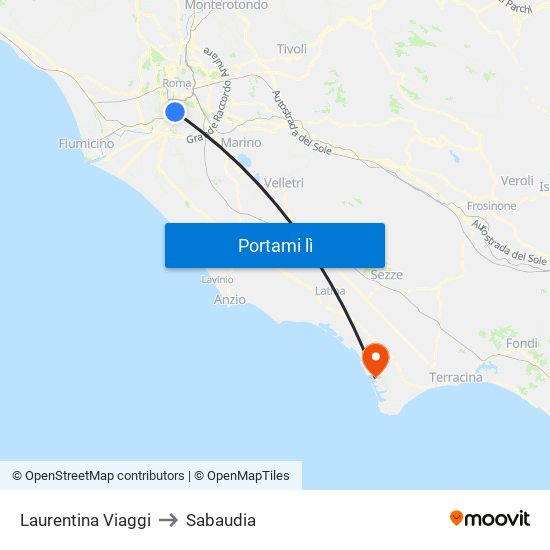 Laurentina Viaggi to Sabaudia map
