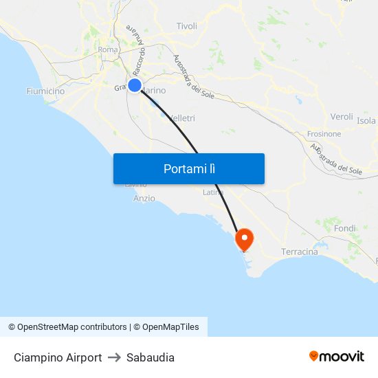 Ciampino Airport to Sabaudia map