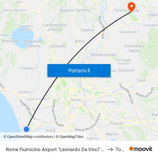 Rome Fiumicino Airport "Leonardo Da Vinci" (Fco) to Toffia map