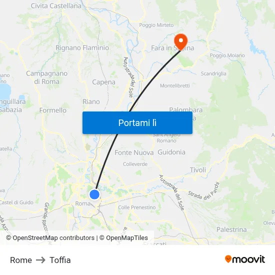 Rome to Toffia map