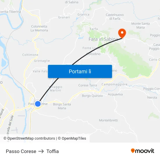 Passo Corese to Toffia map