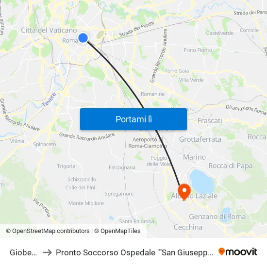 Gioberti to Pronto Soccorso Ospedale "San Giuseppe" map