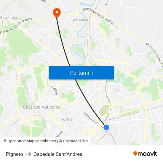 Pigneto to Ospedale Sant'Andrea map