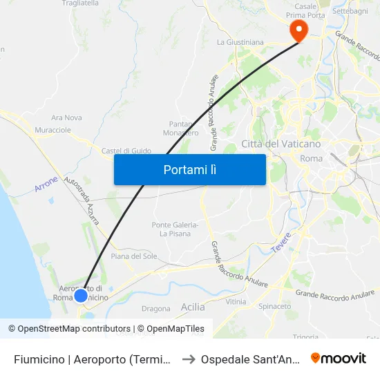 Fiumicino | Aeroporto (Terminal 1) to Ospedale Sant'Andrea map