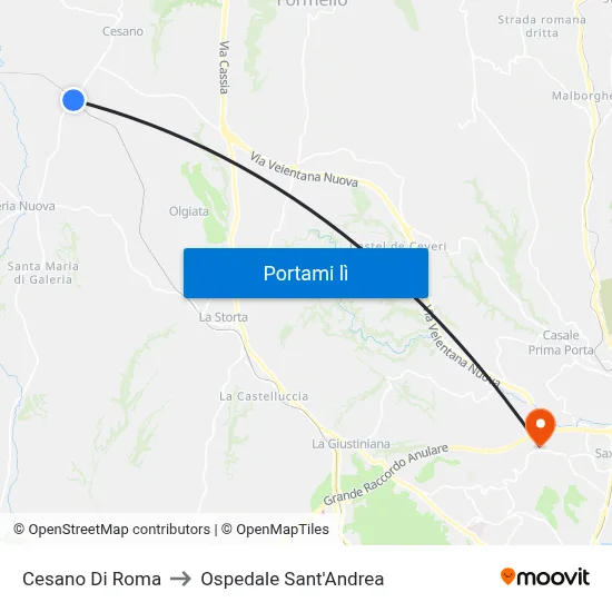 Cesano Di Roma to Ospedale Sant'Andrea map