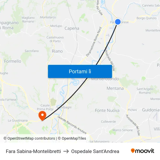 Fara Sabina-Montelibretti to Ospedale Sant'Andrea map