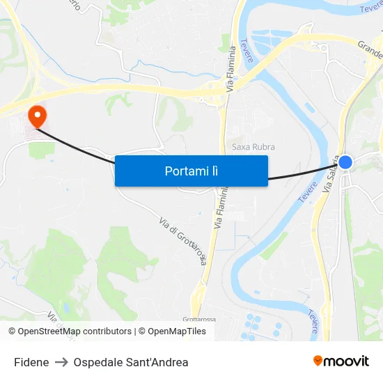 Fidene to Ospedale Sant'Andrea map