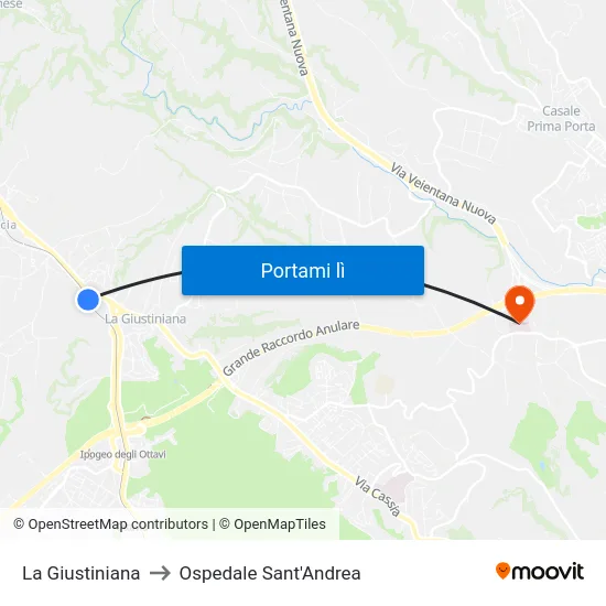 La Giustiniana to Ospedale Sant'Andrea map