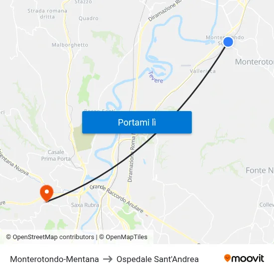 Monterotondo-Mentana to Ospedale Sant'Andrea map