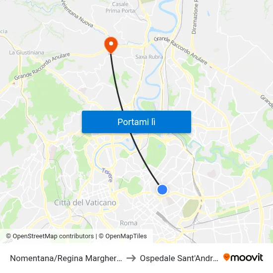 Nomentana/Regina Margherita to Ospedale Sant'Andrea map
