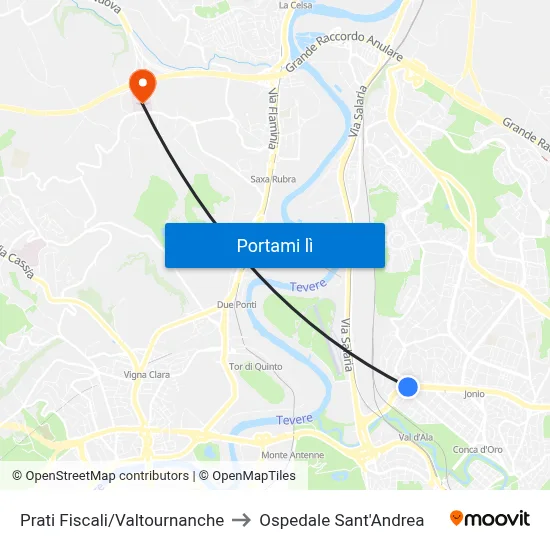 Prati Fiscali/Valtournanche to Ospedale Sant'Andrea map