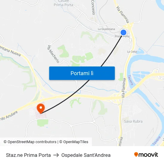 Staz.ne Prima Porta to Ospedale Sant'Andrea map
