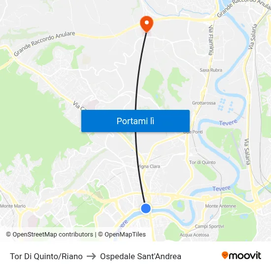 Tor Di Quinto/Riano to Ospedale Sant'Andrea map