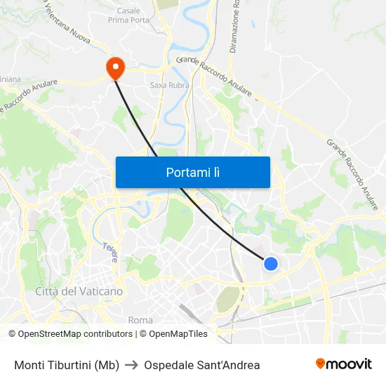 Monti Tiburtini (Mb) to Ospedale Sant'Andrea map
