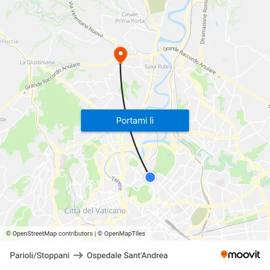 Parioli/Stoppani to Ospedale Sant'Andrea map