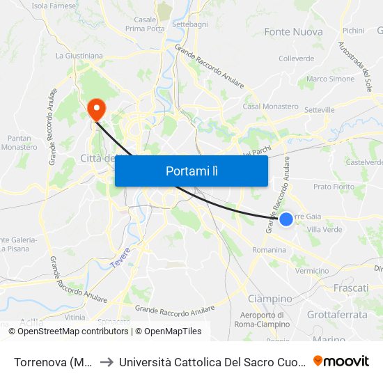 Torrenova (Mc) to Università Cattolica Del Sacro Cuore map
