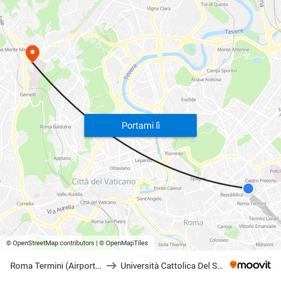 Roma Termini (Airport Shuttles) to Università Cattolica Del Sacro Cuore map