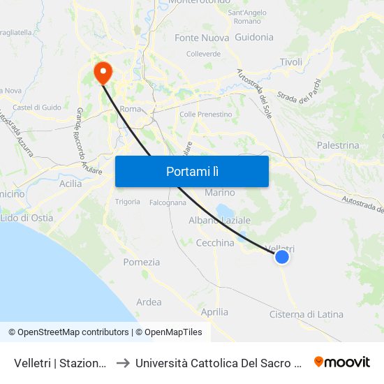Velletri | Stazione FS to Università Cattolica Del Sacro Cuore map