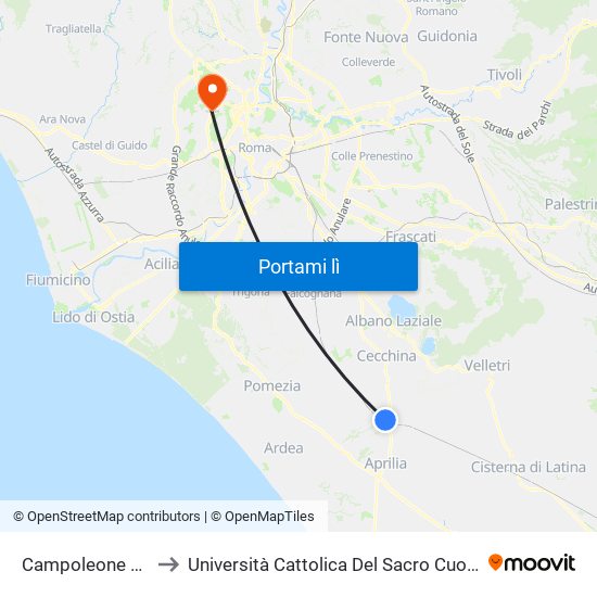 Campoleone FS to Università Cattolica Del Sacro Cuore map