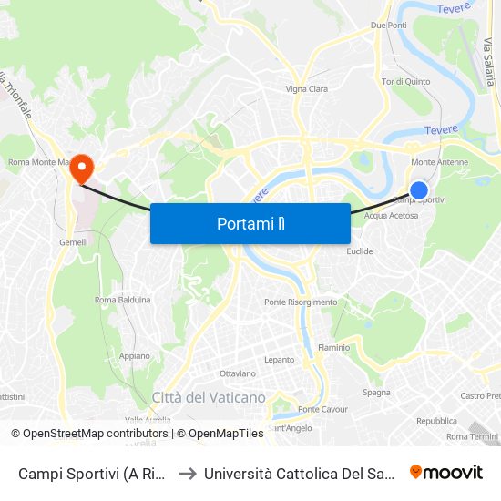Campi Sportivi (A Richiesta) to Università Cattolica Del Sacro Cuore map