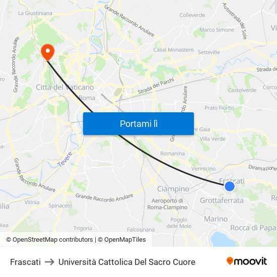 Frascati to Università Cattolica Del Sacro Cuore map