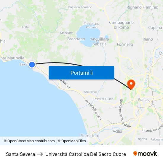 Santa Severa to Università Cattolica Del Sacro Cuore map