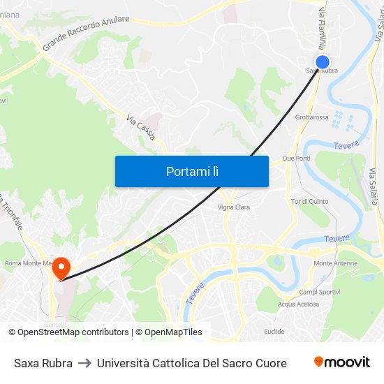 Saxa Rubra to Università Cattolica Del Sacro Cuore map