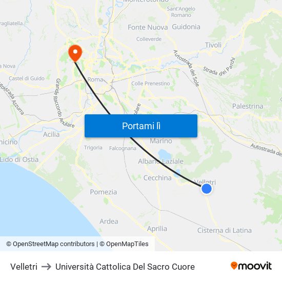 Velletri to Università Cattolica Del Sacro Cuore map
