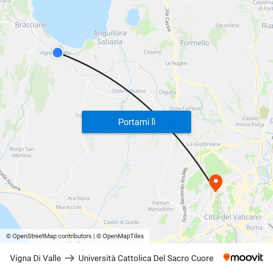 Vigna Di Valle to Università Cattolica Del Sacro Cuore map