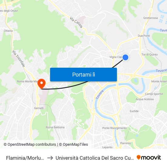 Flaminia/Morlupo to Università Cattolica Del Sacro Cuore map
