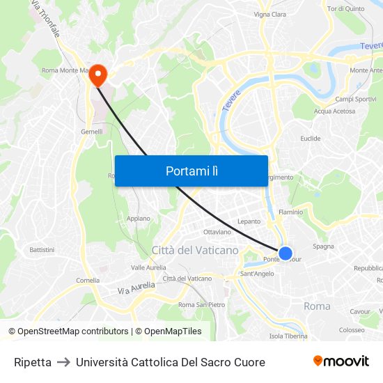 Ripetta to Università Cattolica Del Sacro Cuore map