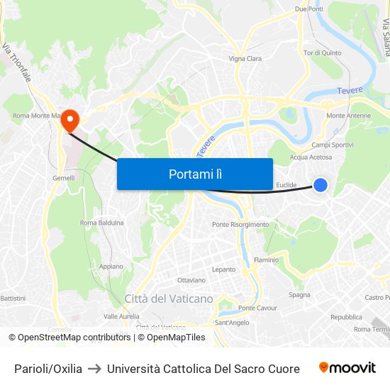 Parioli/Oxilia to Università Cattolica Del Sacro Cuore map