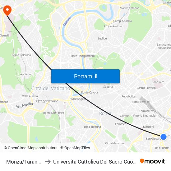 Monza/Taranto to Università Cattolica Del Sacro Cuore map