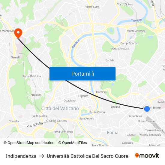 Indipendenza to Università Cattolica Del Sacro Cuore map