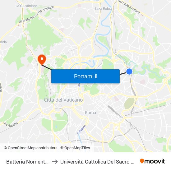 Batteria Nomentana to Università Cattolica Del Sacro Cuore map