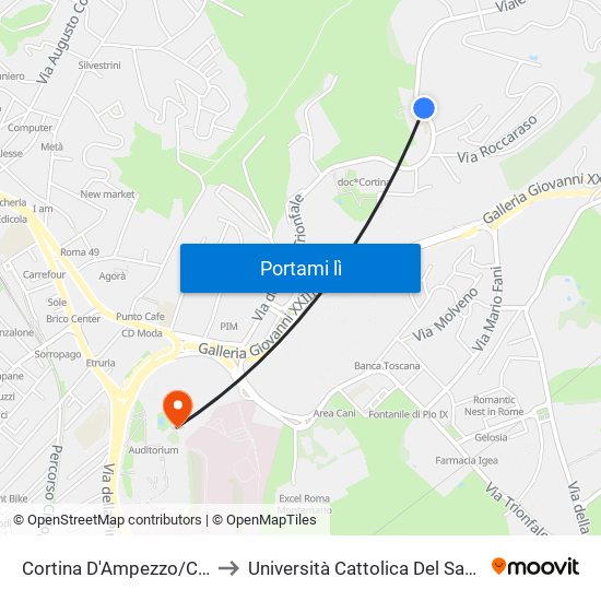 Cortina D'Ampezzo/Cavalese to Università Cattolica Del Sacro Cuore map