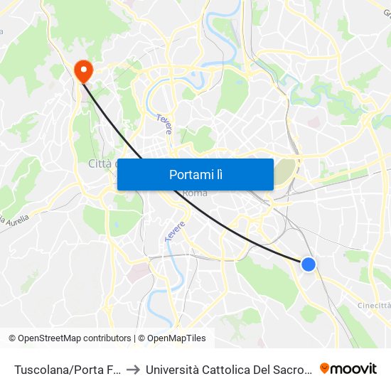 Tuscolana/Porta Furba to Università Cattolica Del Sacro Cuore map