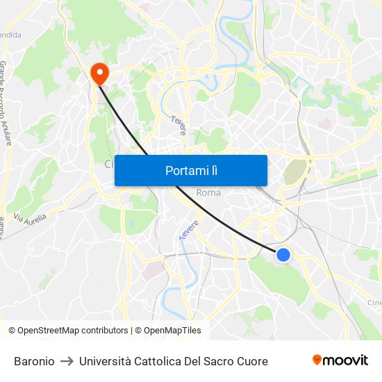 Baronio to Università Cattolica Del Sacro Cuore map