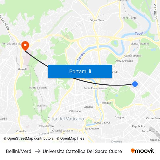Bellini/Verdi to Università Cattolica Del Sacro Cuore map